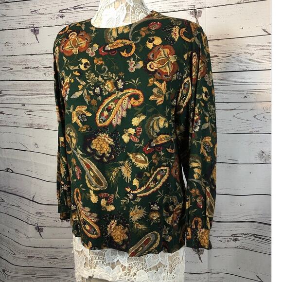 Vintage 70's Alfred Dunner Green Paisley long skirt & matching top size 12 p - Picture 4 of 12